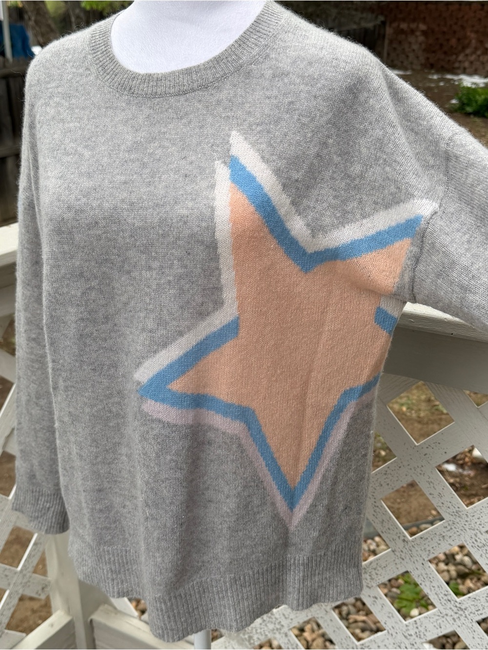 360 Cashmere Peach Star & Stripe Soft Grey Jumper Sweater Women M Luxury Soft - Picture 2 of 12